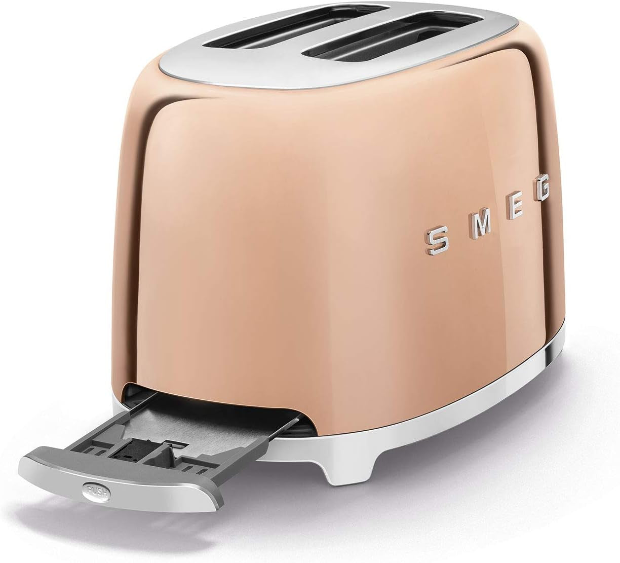 SMEG 2 Slice Toaster with 6 Presets and Defrost Function and Removable Crumb Tray TSF01RGUS, Rose Gold