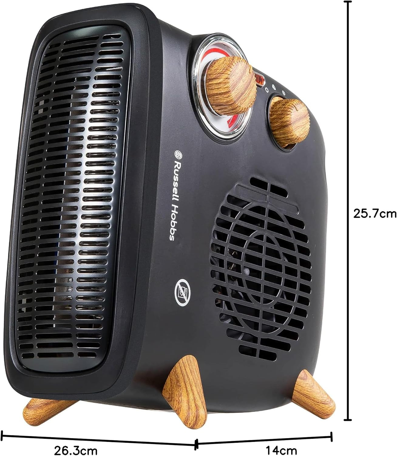 Russell Hobbs Retro Electric Heater 2 Heat Settings 1800W Wood Effect in Black