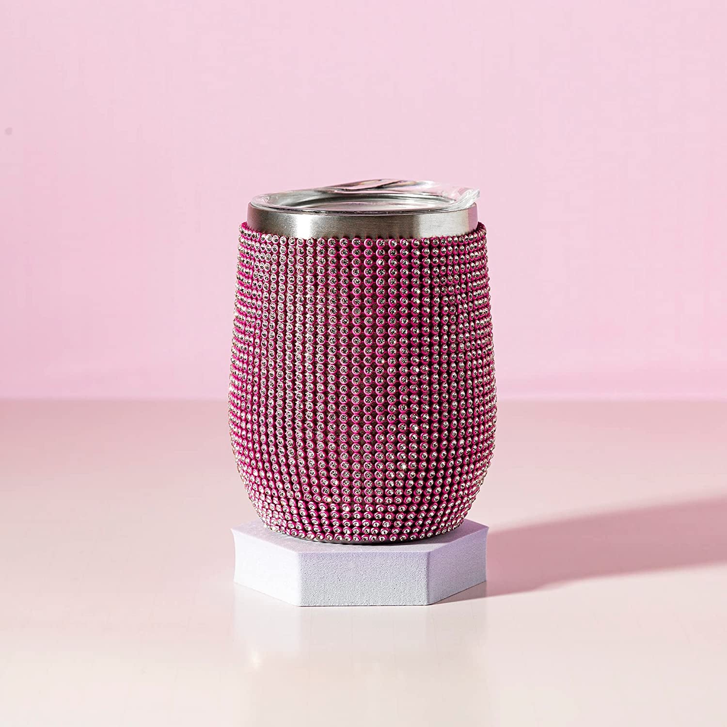 Paris Hilton Diamond Bling Wine Tumbler, Vacuum Insulated Stainless Steel with Easy Sip Lid, Bedazzled with over 2500 Rhinestones, 12-Ounce, Pink