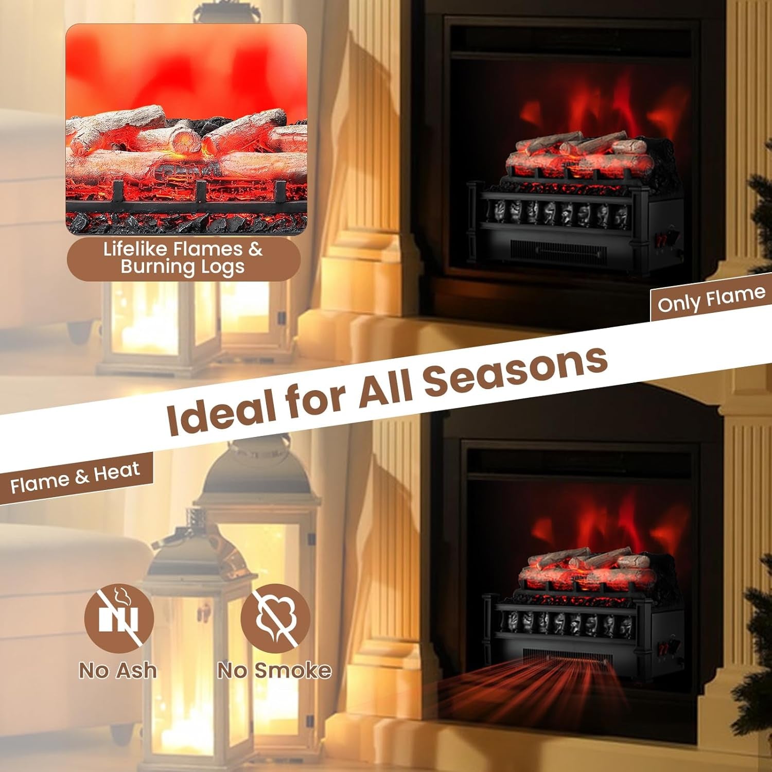 SIMOE Electric Fireplace Heater with Adjustable Temp Overheating Protection for Home