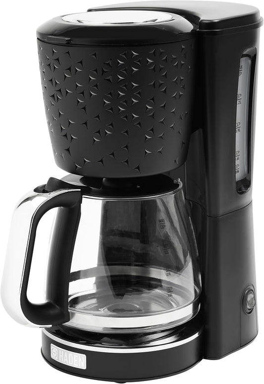 HADEN Starbeck Coffee Machine, 10 Cup Automatic Drip Coffee Maker with Anti-Drip Function and Reusable Washable Water Filter, Black & Chrome