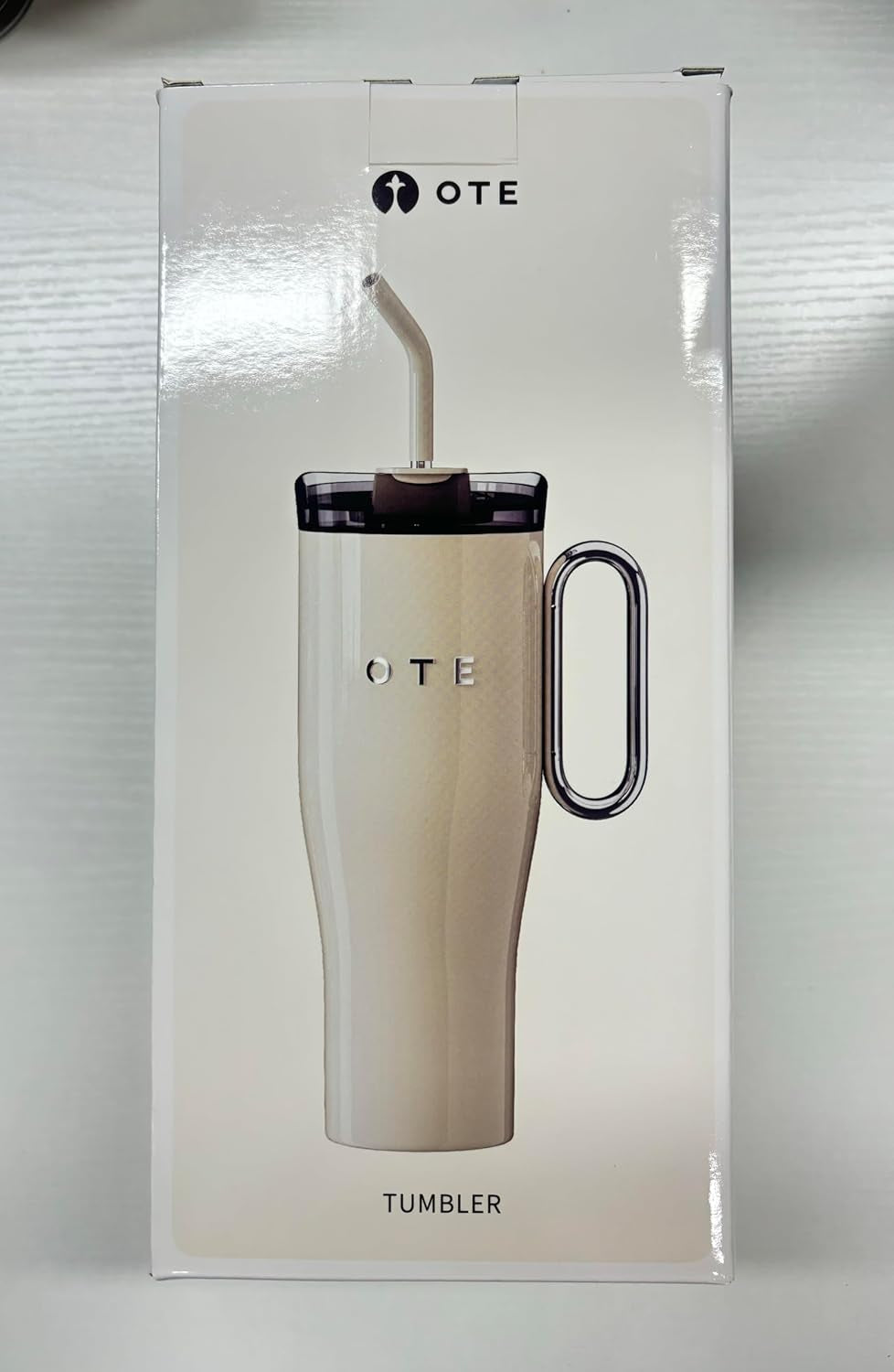 OTE Tumbler with Handle and Straw Lid Double Walled Insulation Stainless Steel 1180ml Beige