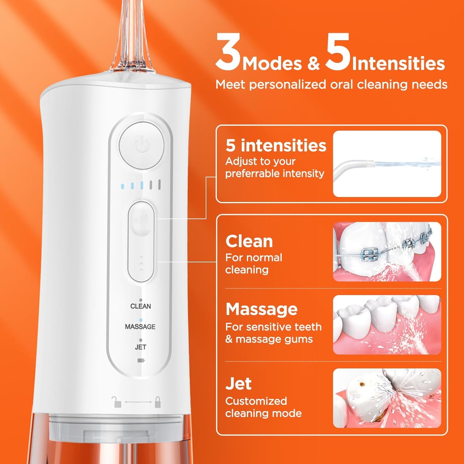 Bitvae Water Dental Flosser for Teeth 3 Modes 5 Intensities Rechargeable Frost White