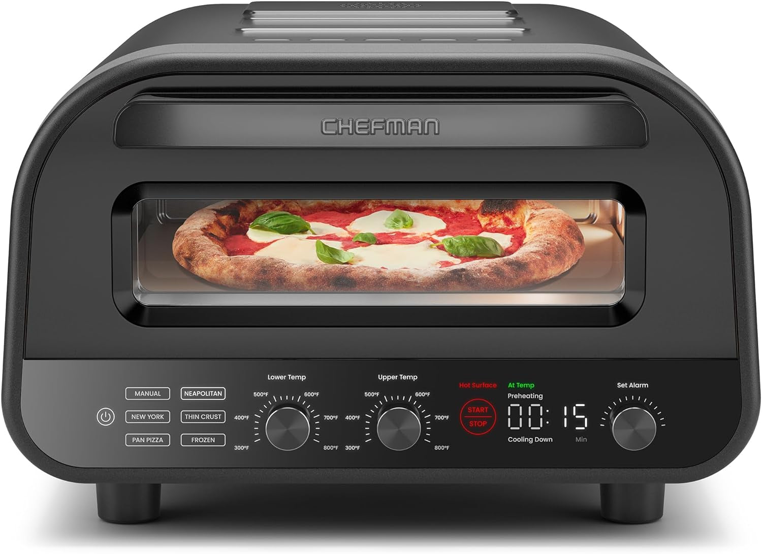 CHEFMAN Indoor Pizza Oven - Makes 12 Inch Pizzas in Minutes, Heats up to 800°F - Countertop Electric Pizza Maker with 5 Touchscreen Presets, Pizza Stone and Peel Included - Stainless Black