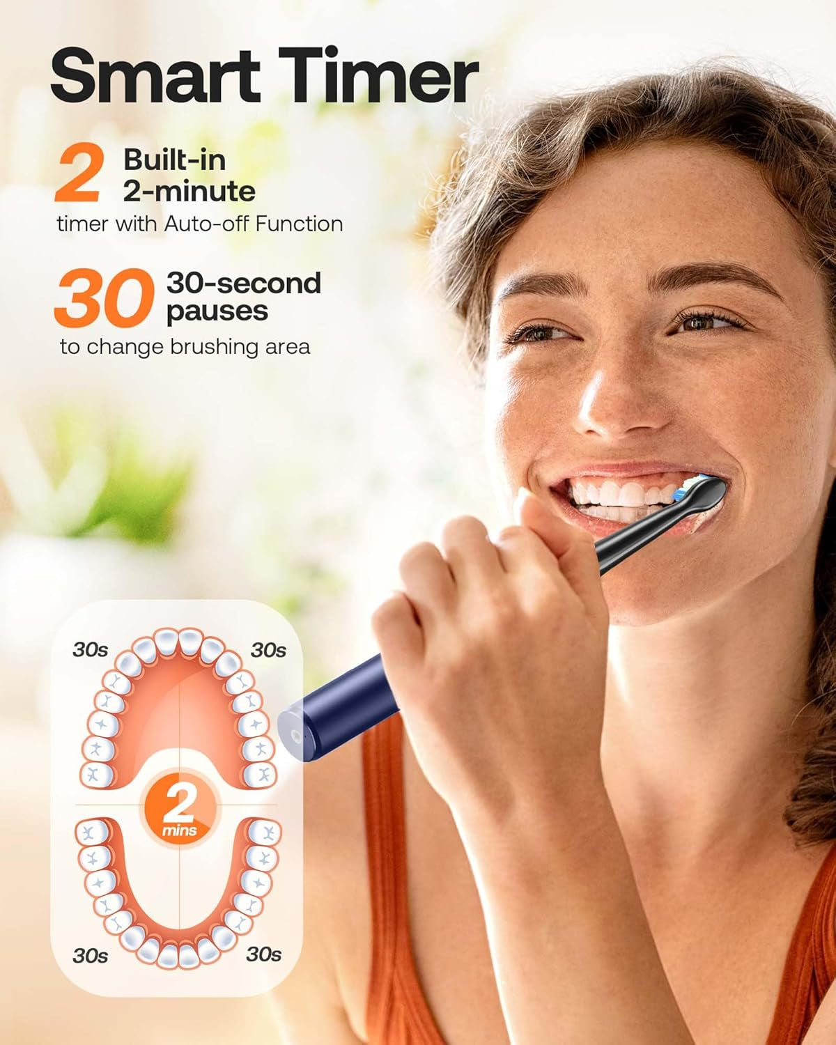 Bitvae Electric Toothbrush Rechargeable Power 8 Heads Midnight Blue