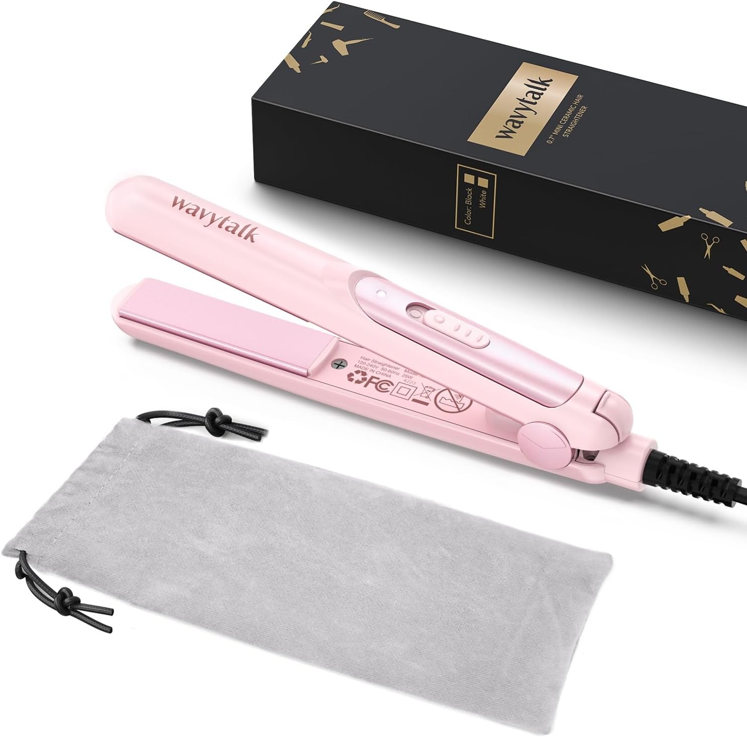 Wavytalk Ceramic Mini Hair Straightener - Curls Bangs - Dual Voltage Pink