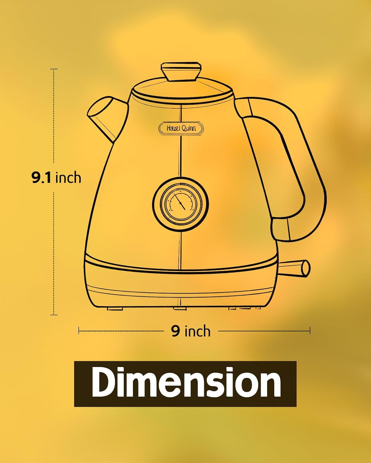 Hazel Quinn X Eduardo Recife Collaboration Electric Retro Tea Kettle with Thermometer - 1.7 L / 57.5 Oz, All Stainless Steel, Fast Boiling 1200W, Cordless, Bpa-Free, Automatic Shut-Off - Renaissance