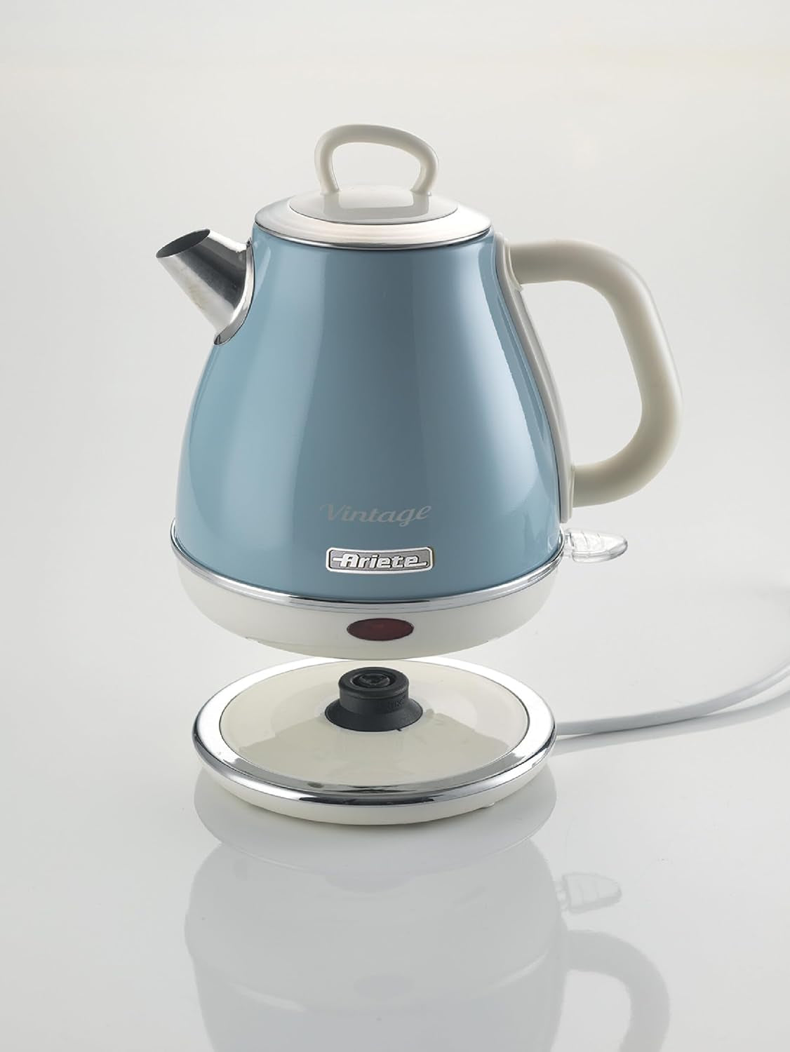 Ariete 2869 Bollitore Elettrico 1 Litri Di Design Infusi, Tè E Tisane Autospegnimento 2000 Watt Acciaio Inox Linea Vintage Classic, Celeste