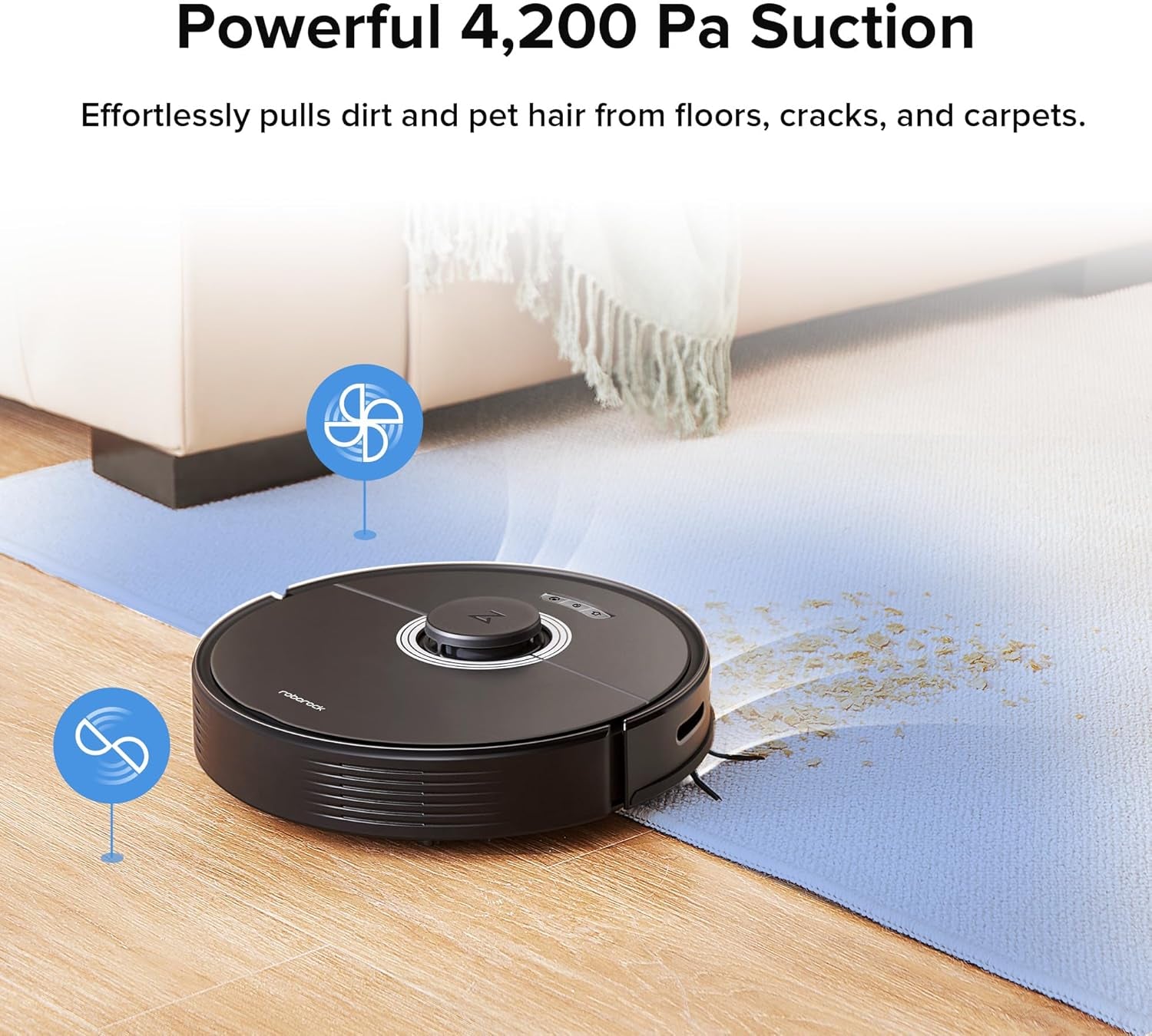 Roborock Q7 Max Robot Vacuum and Mop Cleaner, 4200Pa Strong Suction, Lidar Navigation, Multi-Level Mapping, No-Go&No-Mop Zones, 180Mins Runtime, Works with Alexa, Perfect for Pet Hair(Black)