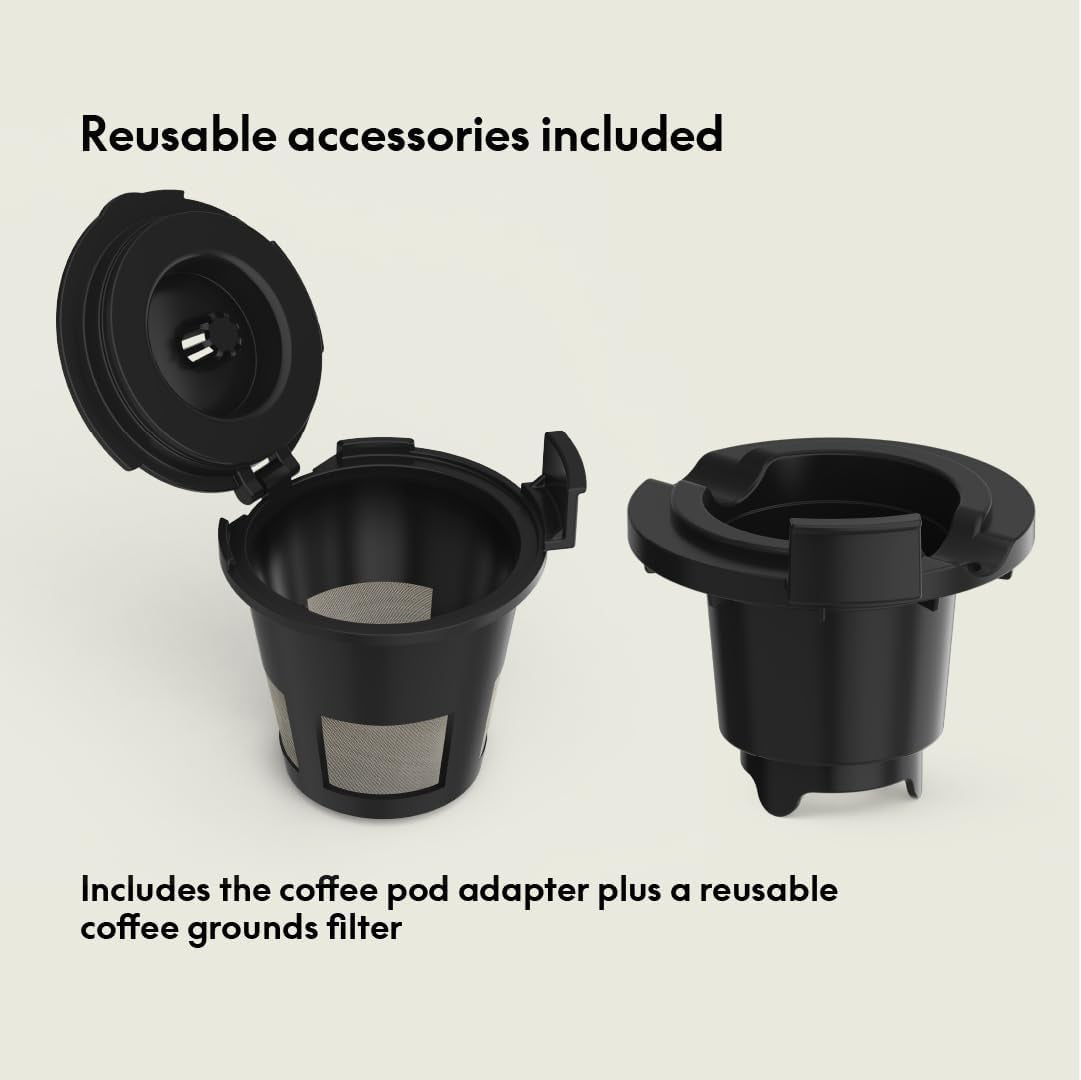 BELLA Single Serve Coffee Maker, K Cup & Coffee Ground Compatible with Removable, Adjustable Drip Tray, Auto Shutoff & Reusable Dishwasher Safe Accessories, Brews 6Oz to 14Oz, 1000 Watt, Plum