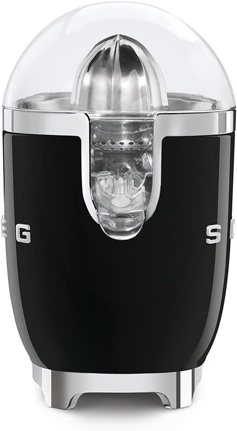 SMEG 50'S Retro Style Citrus Juicer with Drip Free Spout, Automatic Activation, and Efficient Straining, Black