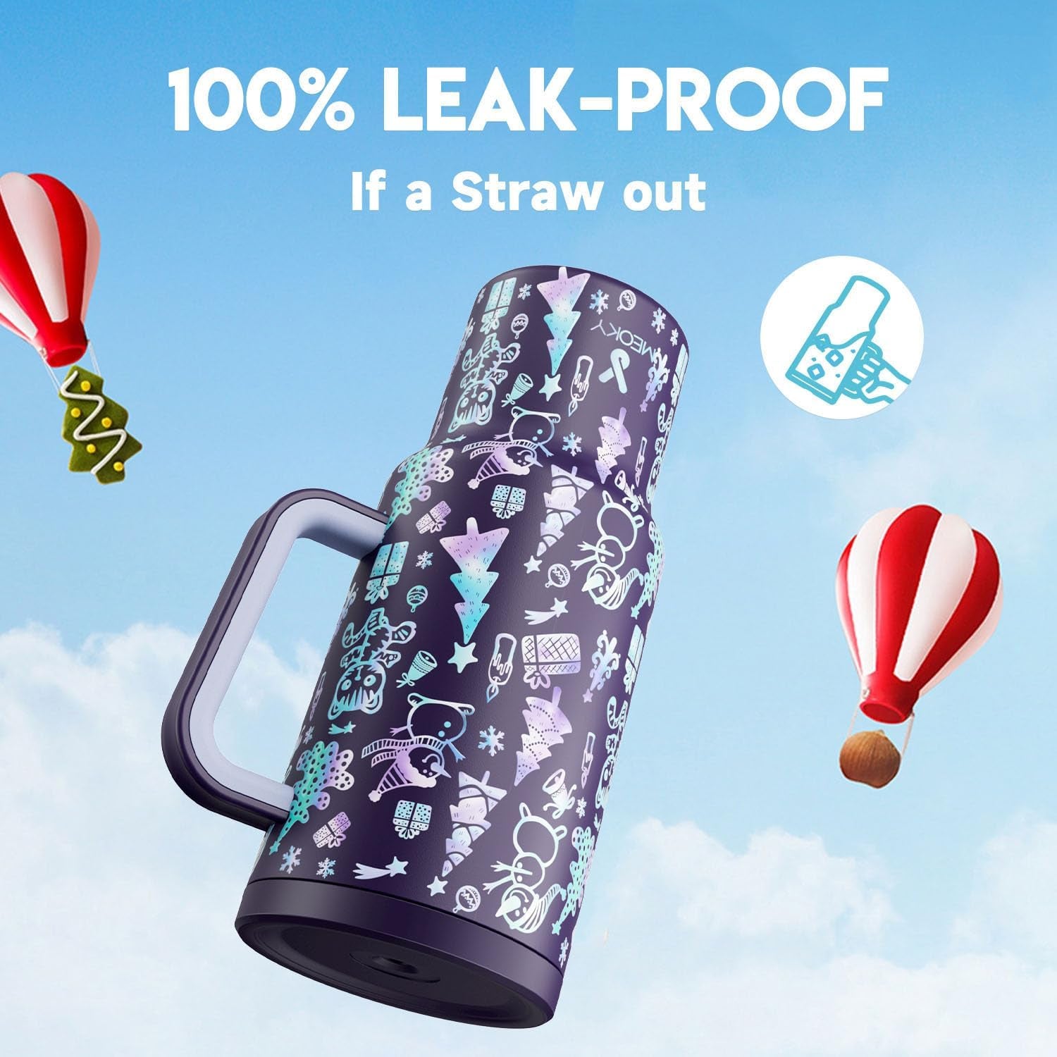 Meoky Tumbler with Handle and Straw Insulated Stainless Steel Travel Mug Leak-Proof