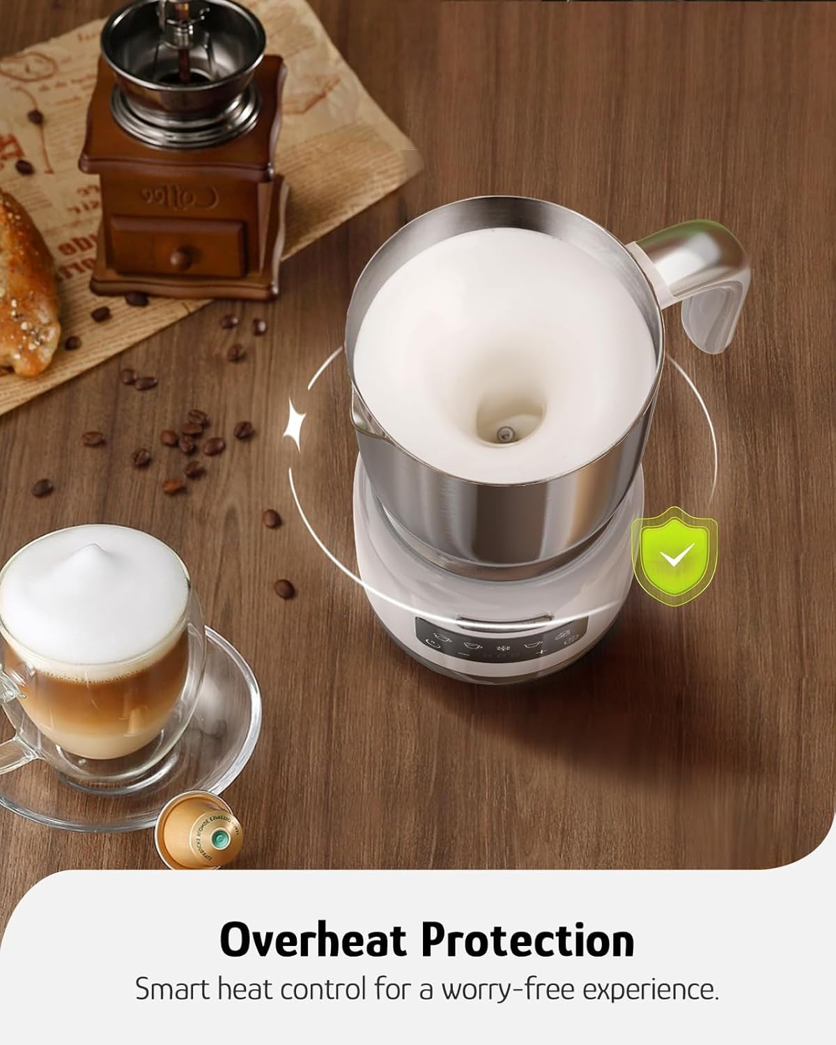 Hazel Quinn Milk Frother, 5 Functions, Variable Temp & Thickness Frother and Steamer, Detachable for Dishwasher Safe, 400ML/13.5OZ for Hot & Cold Latte, Cappuccino - Pearl White