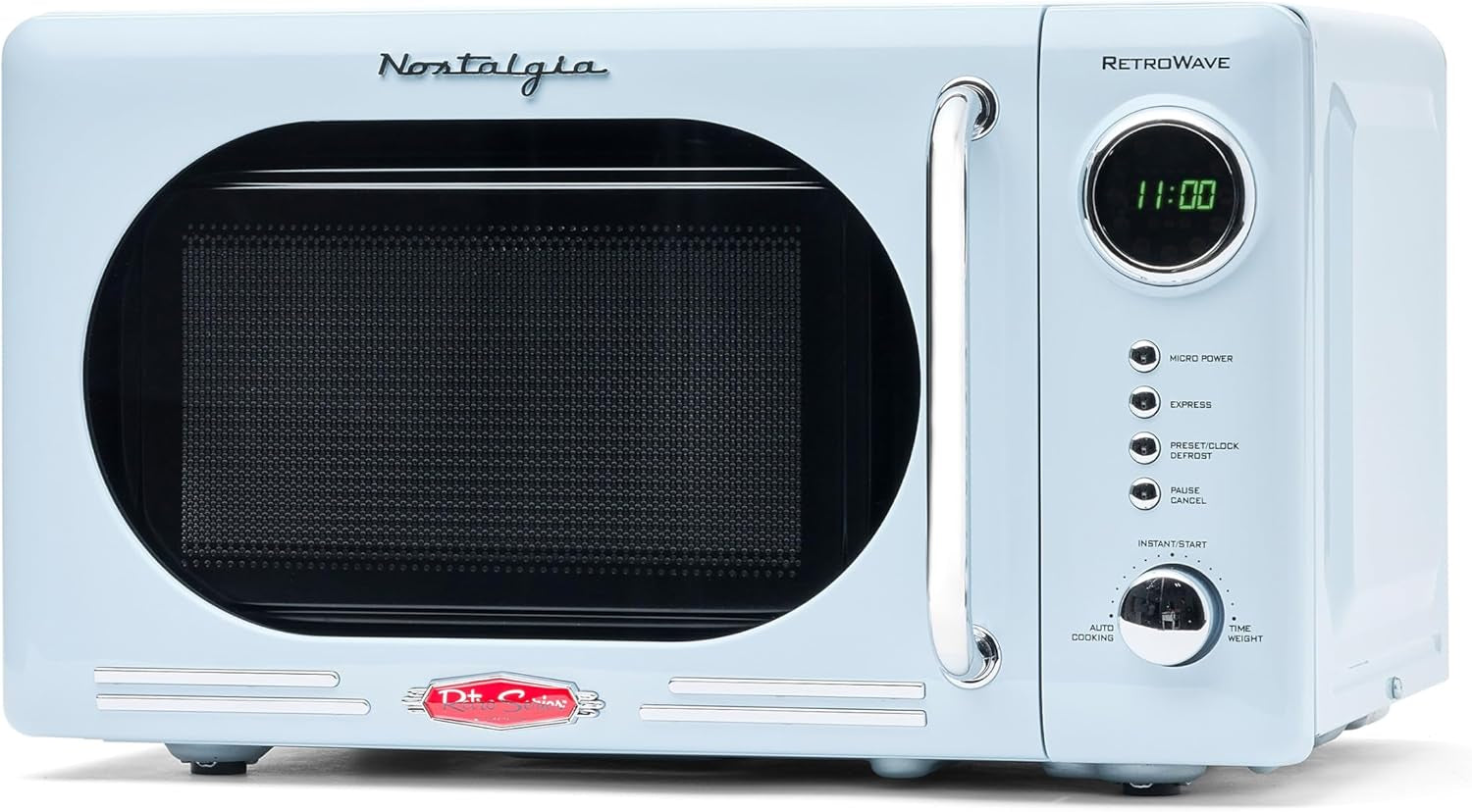 Nostalgia Retro Compact Countertop Microwave Oven - 0.7 Cu. Ft. - 700-Watts with LED Digital Display - Child Lock - Easy Clean Interior - Blue