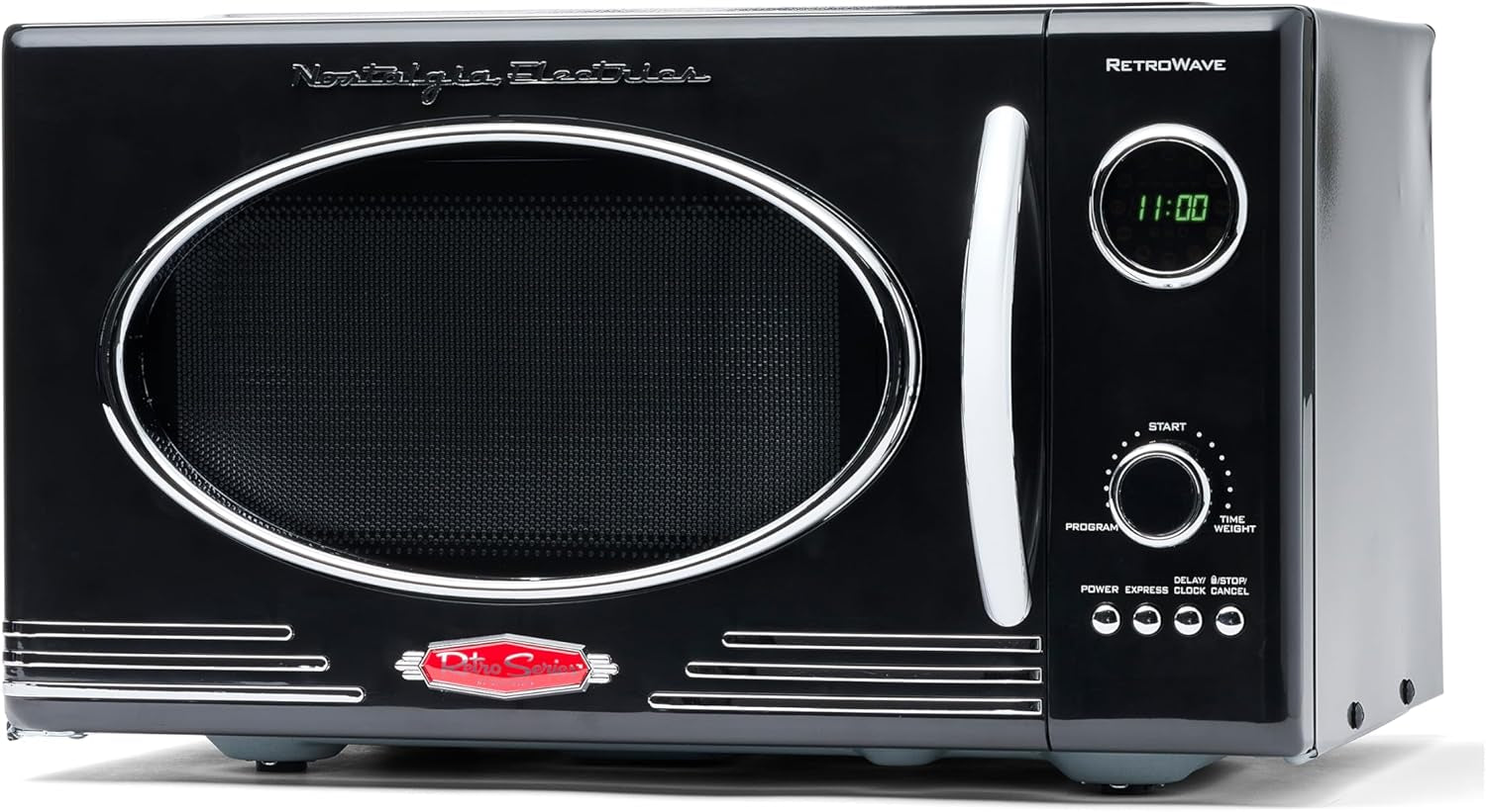 Nostalgia Retro Countertop Microwave Oven - Large 800-Watt - 0.9 Cu Ft - 12 Pre-Programmed Cooking Settings - Digital Clock - Kitchen Appliances - Black