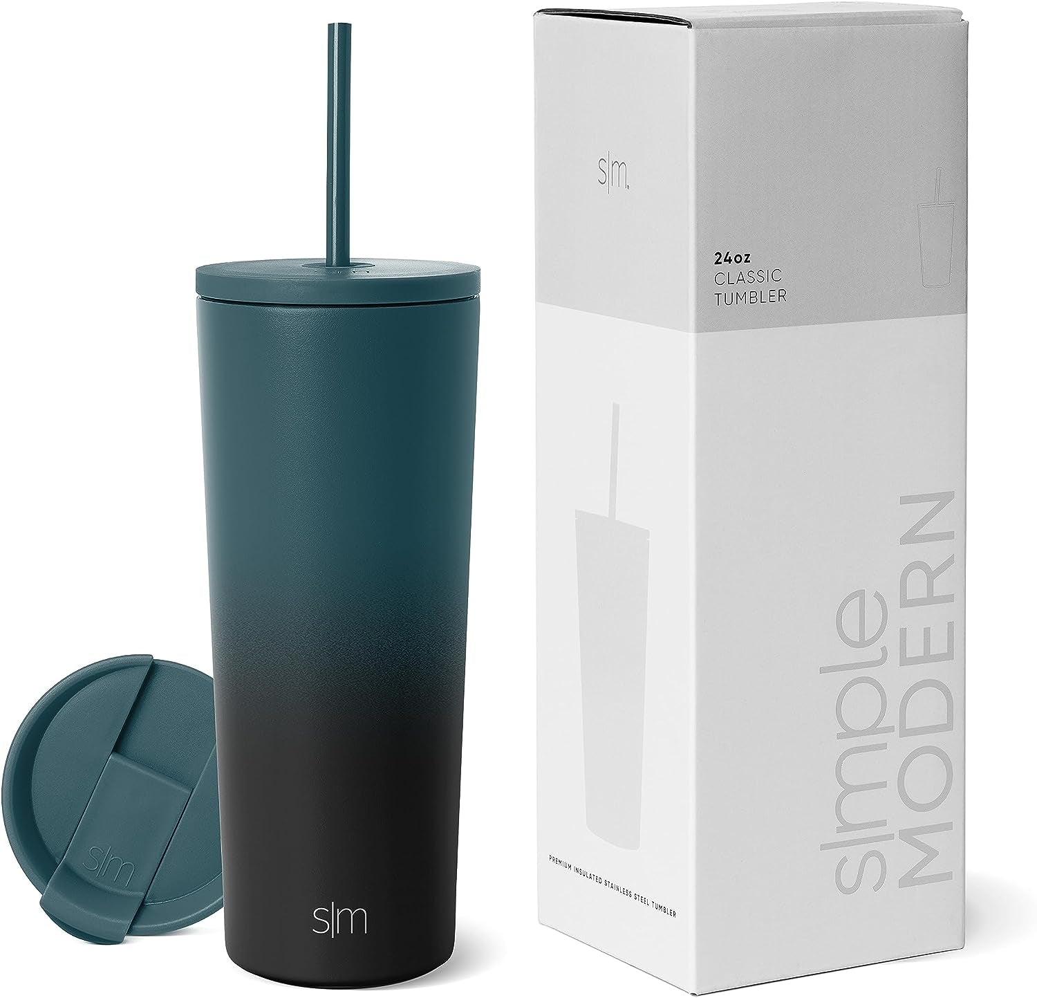 Simple Modern Insulated Tumbler with Lid and Straw | Iced Coffee Cup Reusable Stainless Steel Water Bottle Travel Mug | Gifts for Women Men Her Him | Classic Collection | 24Oz | Moonlight