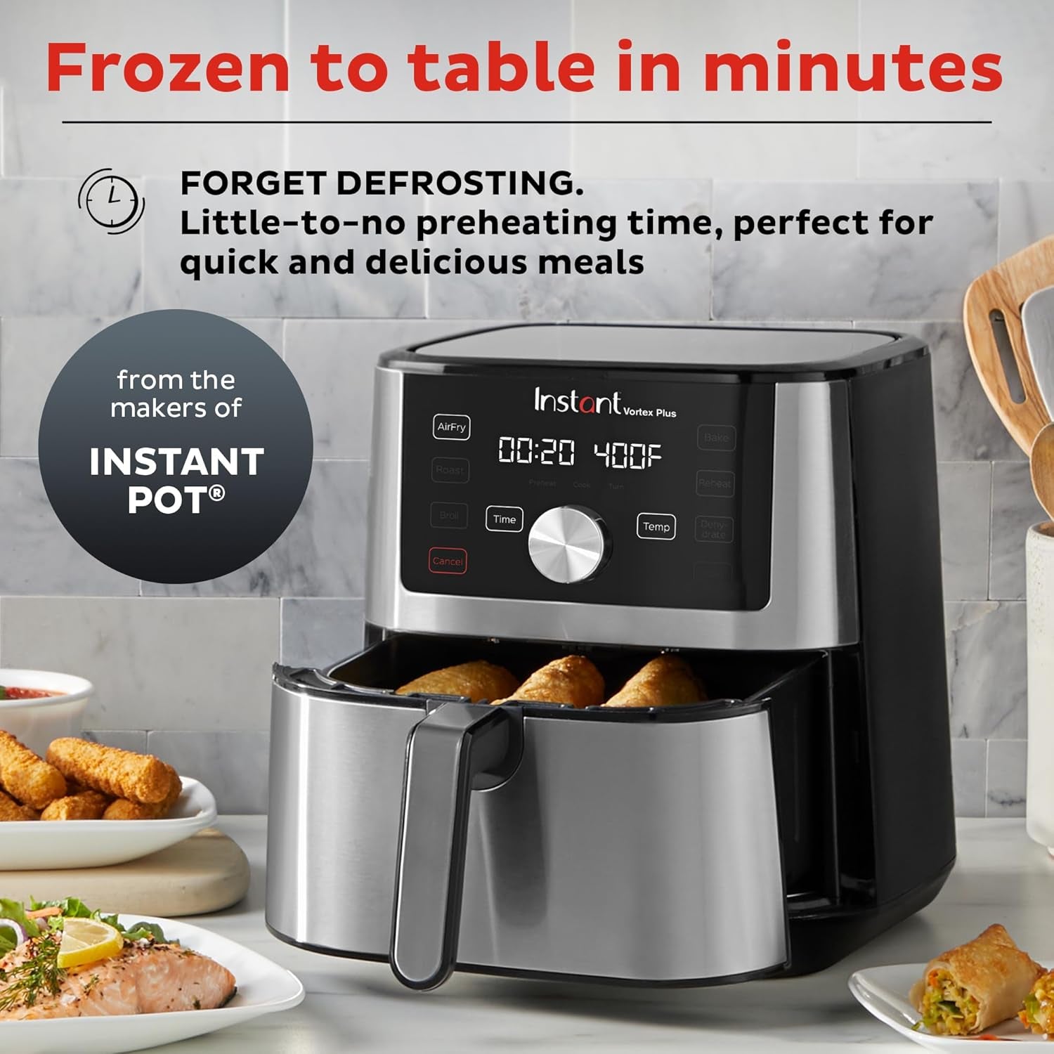 Instant Pot Vortex plus 4QT Air Fryer, Custom Program Options, 6-In-1 Functions Crisps, Broils, Roasts, Dehydrates, Bakes, Reheats, 100+ In-App Recipes, from the Makers of Instant Pot, Stainless Steel