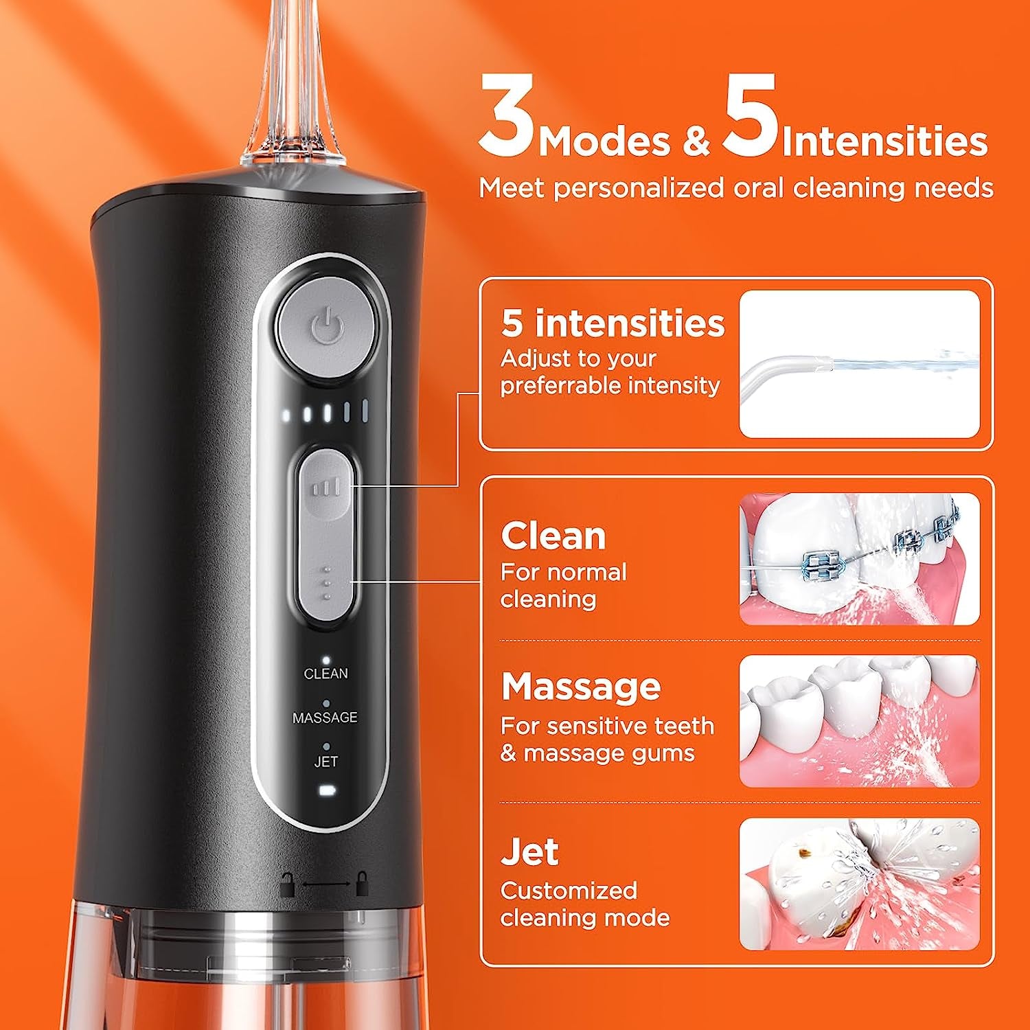 Bitvae Water Dental Flosser for Teeth 3 Modes 5 Intensities Rechargeable Flosser Pick