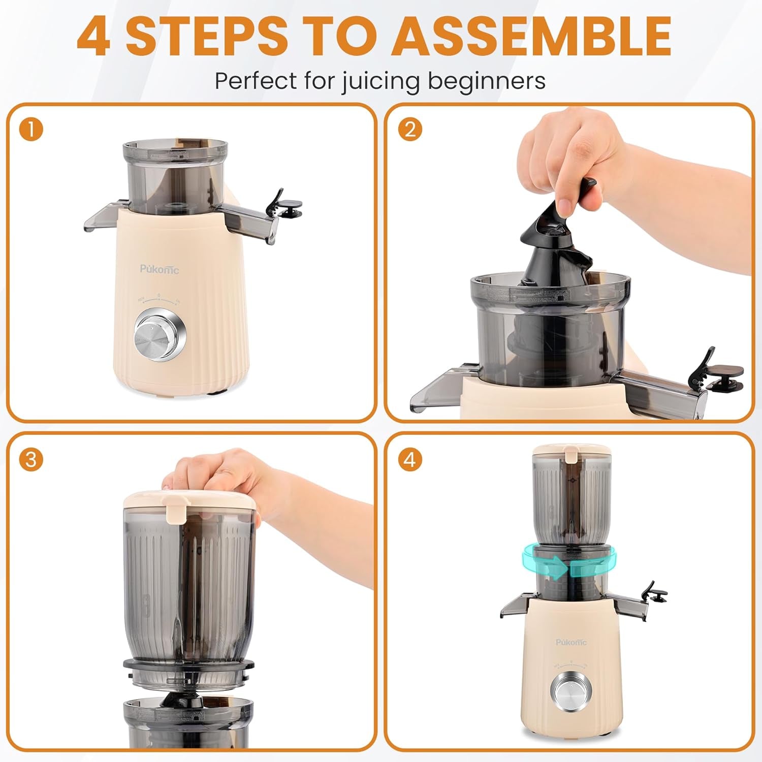 Pukomc Juicer Machines, Cold Press Juicer with 4.1'' Large Feed，Slow Masticating Machines Chute Fit Whole Vegetable and Fruit，High Juice Yield Juicer Easy to Clean