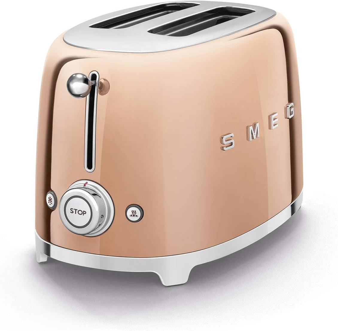 SMEG 2 Slice Toaster with 6 Presets and Defrost Function and Removable Crumb Tray TSF01RGUS, Rose Gold