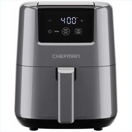 CHEFMAN 2 Qt Mini Air Fryer – Digital Space-Saving Compact Air Fryer with Nonstick and Dishwasher Safe Basket, Quick & Easy Meals in Minutes, Features Digital Timer and Shake Reminder – Grey