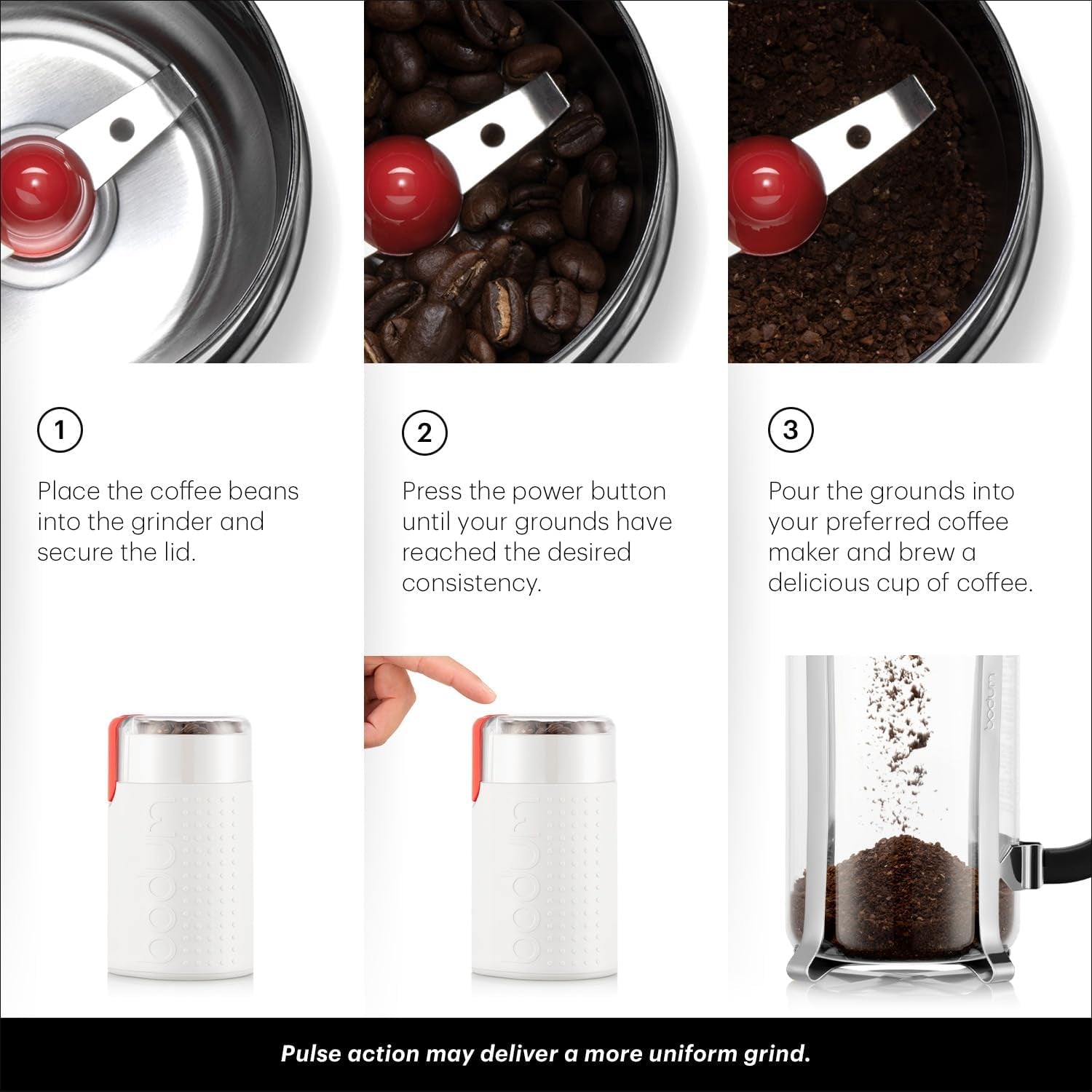 Bodum Bistro Electric Blade Coffee Grinder and Spice Grinder White 