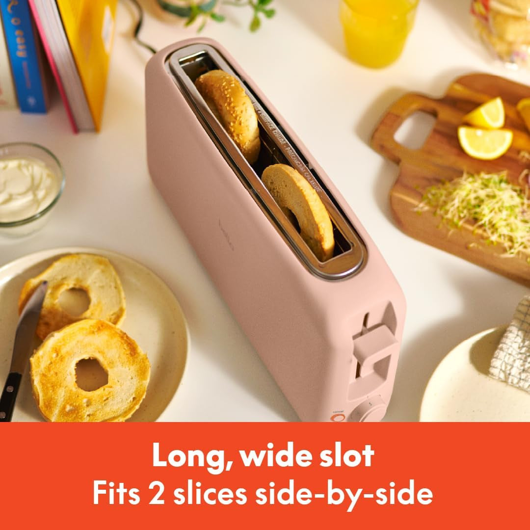 Bella 2 Slice Slim Toaster, Fits-Anywhere™ Kitchenware, 6 Setting Shade Control with Reheat & Cancel Buttons, Removable Crumb Tray, 10” Long Slot, anti Jam & Auto Shutoff, 900 Watt, Blossom