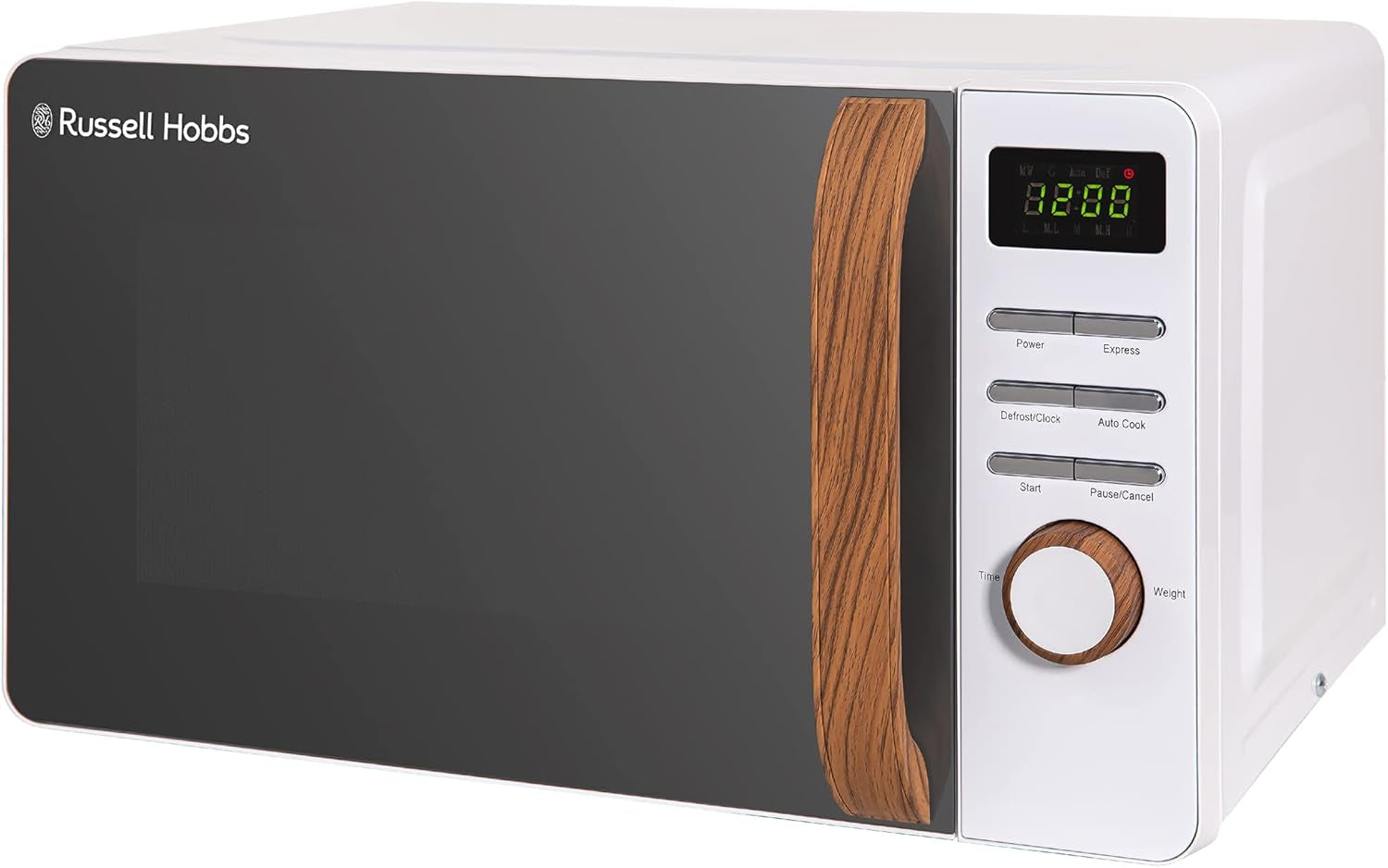 RHMD714 17 L 700 W Scandi White Digital Microwave with 5 Power Levels, Wood Effect Handle & Dials, Clock & Timer, Automatic Defrost, Easy Clean, 8 Auto Cook Menus