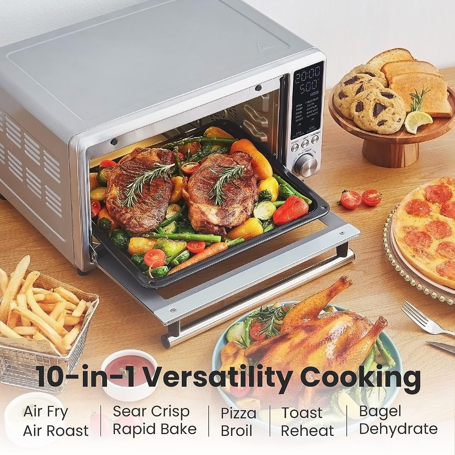 COMFEE' Toaster Oven Air Fryer FLASHWAVE™ Ultra-Rapid Heat Technology, Convection Toaster Oven Countertop with Bake Broil Roast, 6 Slices Fits 12’’ Pizza 24QT, 4 Accessories 1750W Stainless Steel