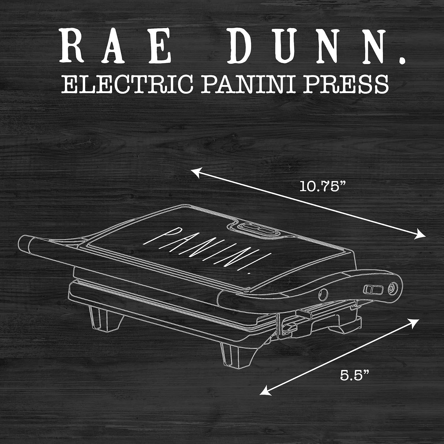 Rae Dunn Press Grill with Indicator Lights Opens 180 Degrees Double Sided Heating Non-Stick Black