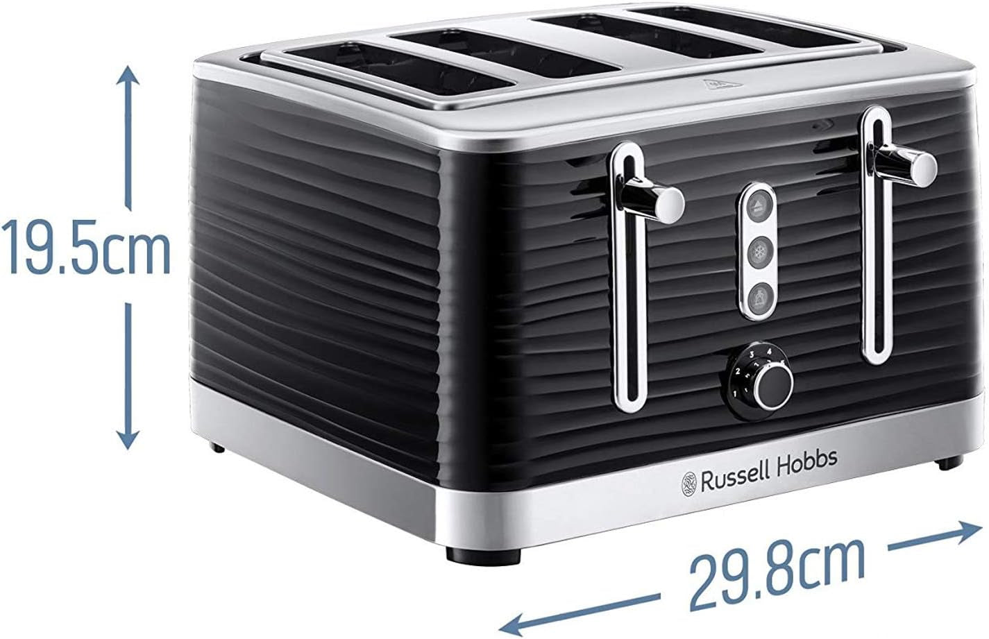 Inspire 4 Slice Toaster (Extra Wide Slots, High Lift Feature, 6 Browning Levels, Frozen/Cancel/Reheat Function with Blue LED Illumination, 1800W, Black Textured High Gloss) 24381