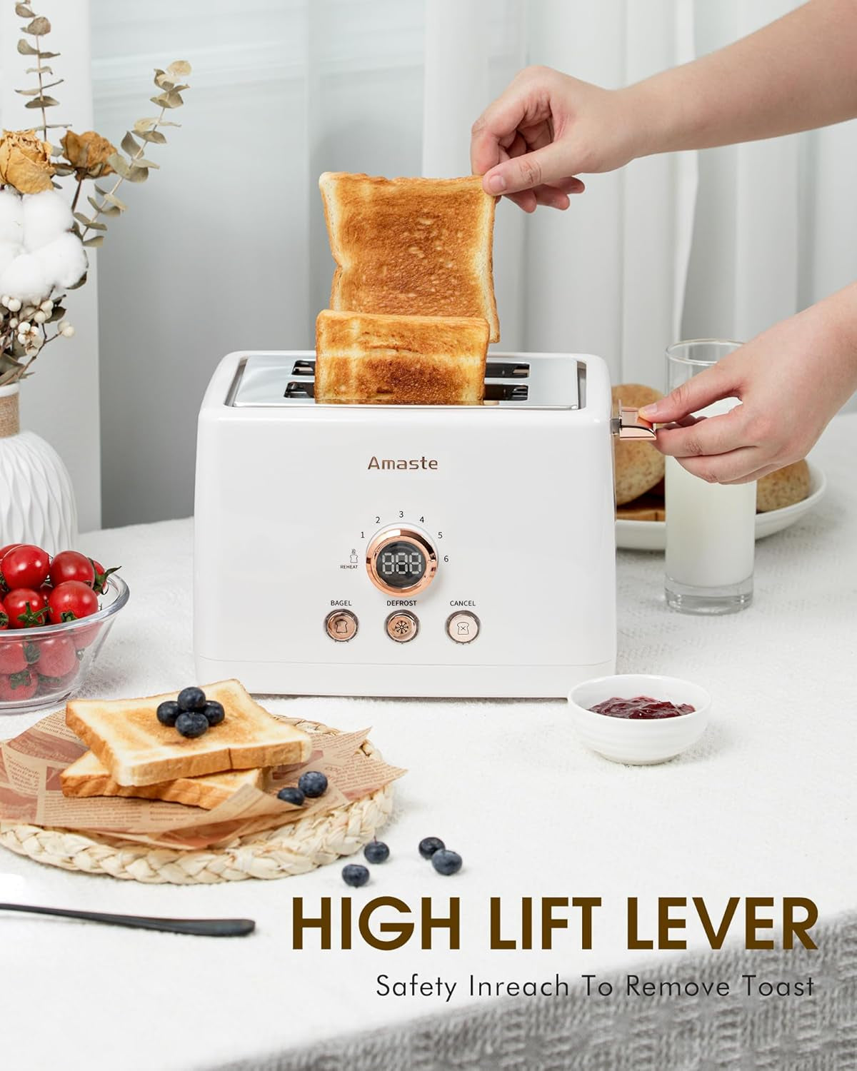 2 Slice Toaster, Retro Bread Toaster with LED Digital Countdown Timer, Extra Wide Slots Toasters with 6 Shade Settings, Bagel, Cancel, Defrost Function, High Lift Lever, Removal Crumb Tray, White