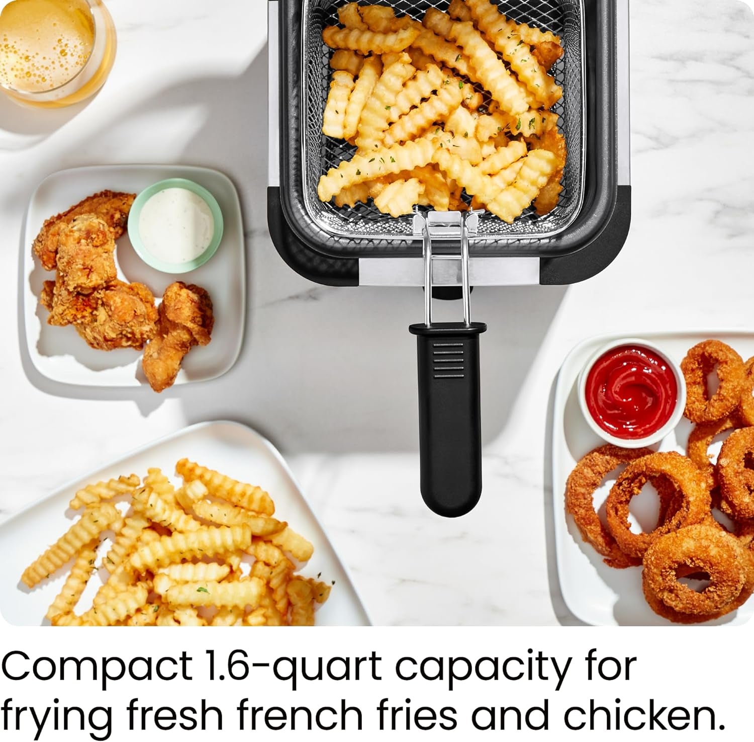 Chefman Fry Guy, the Most Compact & Convenient to Deep Fry Comfort Food, Restaurant-Style Basket with a 1.6-Quart Capacity, Easy-View Window & Adjustable Temp Control, Stainless - 1.5 Liter