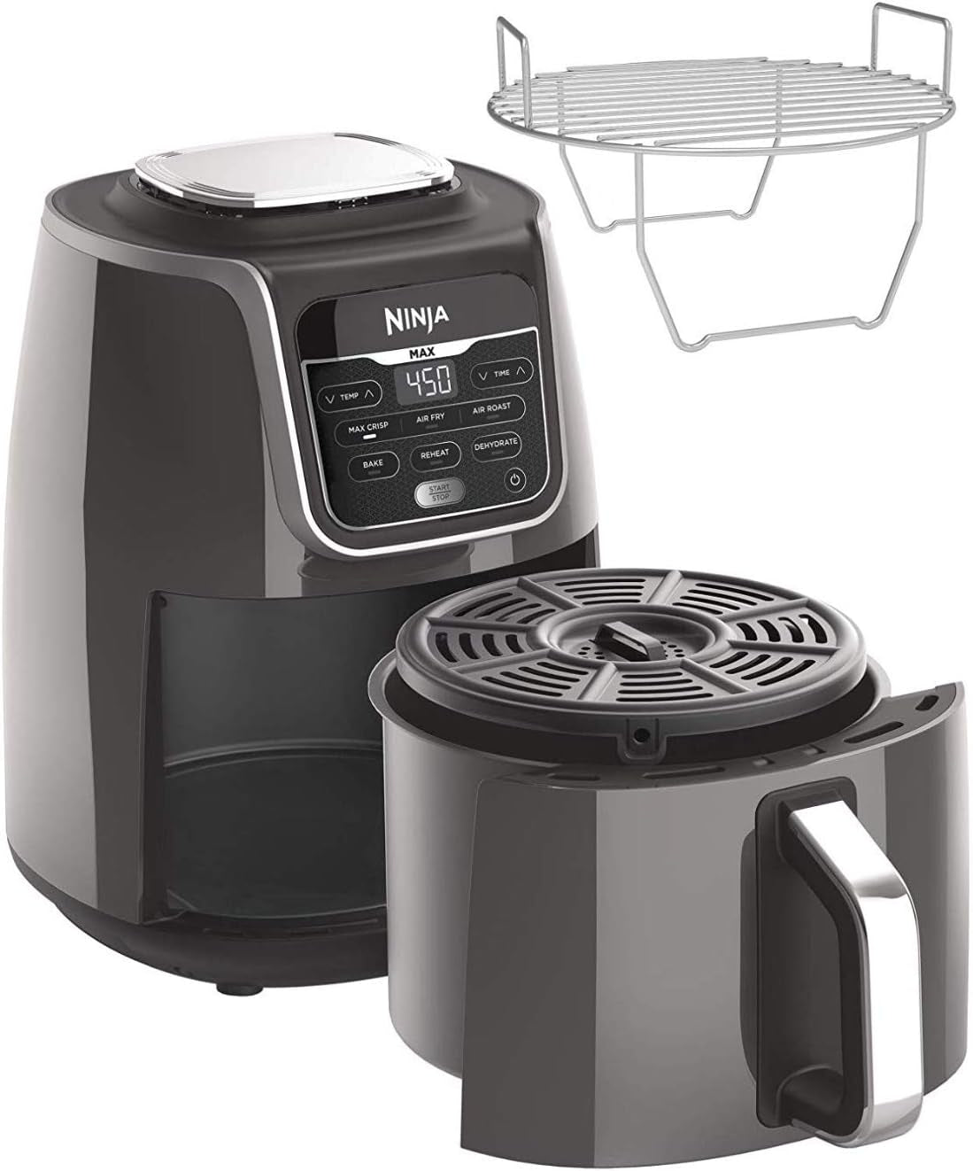 Ninja AF161 Max XL Air Fryer That Cooks, Crisps, Roasts, Bakes, Reheats and Dehydrates, with 5.5 Quart Capacity, and a High Gloss Finish, Grey