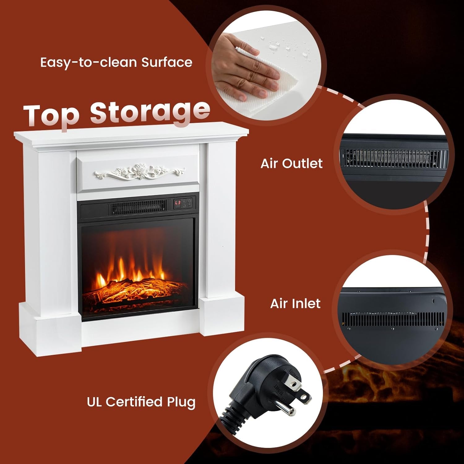 SIMOE Electric Fireplace with Mantel with Remote Control & Overheat Protection White