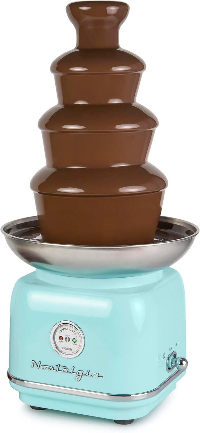 Nostalgia 4 Tier Electric Chocolate Fondue Fountain Machine for Parties - Melts Cheese, Queso, Candy, and Liqueur - Dip Strawberries, Apple Wedges, Vegetables, and More - 32-Ounce - Aqua