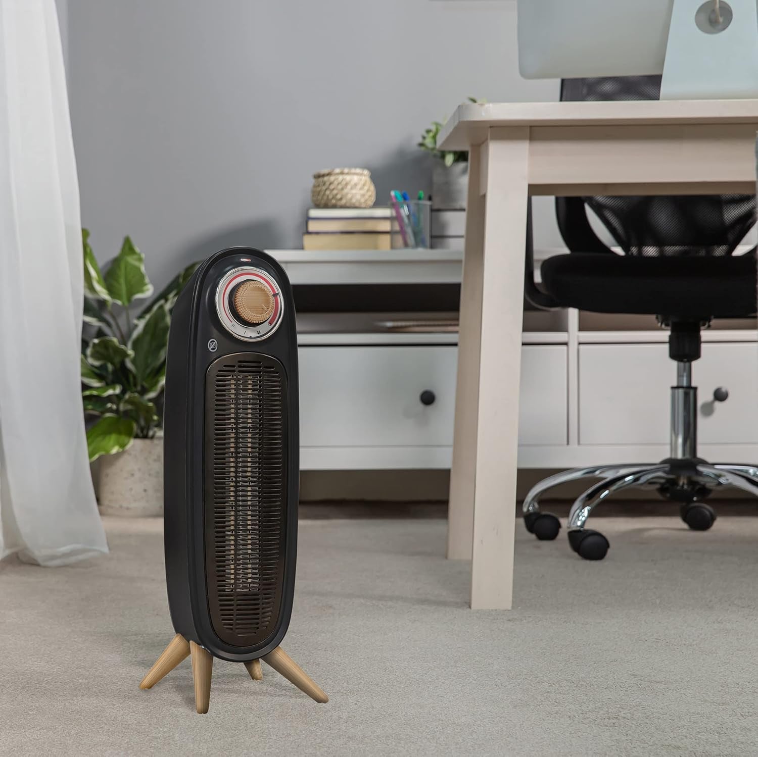 Russell Hobbs Retro Tower Heater Two Heat Settings Black & Wood 2000W