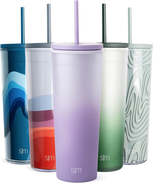 Simple Modern Plastic Tumbler with Lid and Straw | Reusable BPA Free Iced Coffee Cups Double Wall Smoothie Cup | Gifts for Women Men Him Her | Classic Collection | 24Oz | Lavender Fade