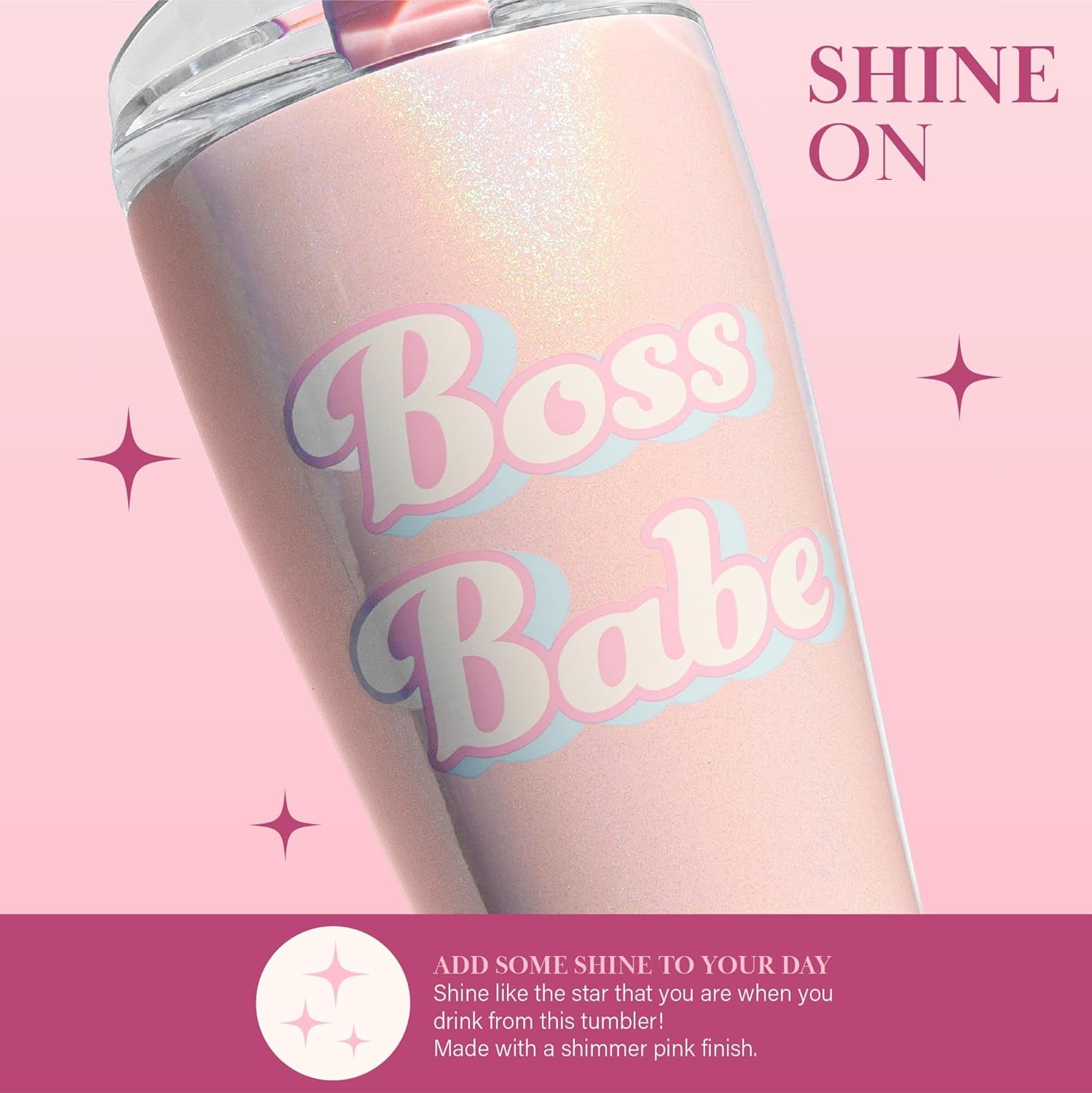 Paris Hilton Boss Babe Tumbler, Insulated Water Bottle with Leak-Proof, Flip-Top Lid, Stainless Steel Travel Cup Keeps Drinks Cold-24 Hours, Hot-8 Hours, 20-Ounce, Pink Iridescent