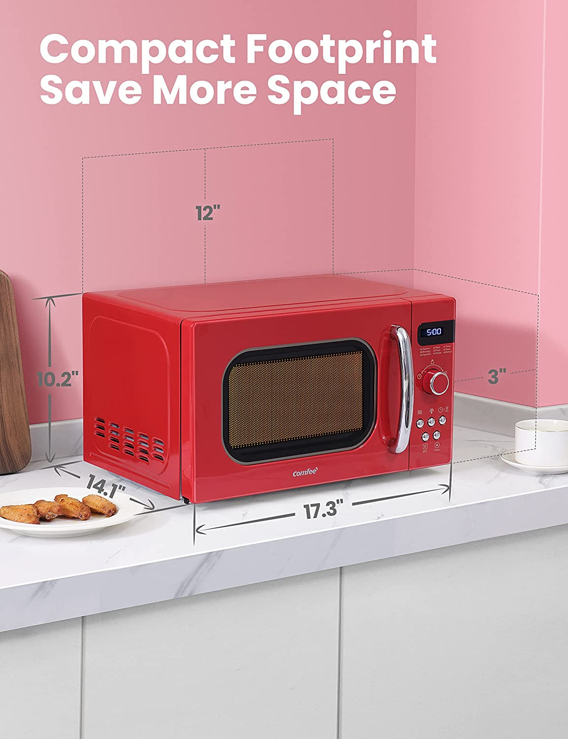 COMFEE' Retro Small Microwave Oven with Compact Size, 9 Preset Menus, Position-Memory Turntable, Mute Function, Countertop, Perfect for Small Spaces, 0.7 Cu Ft/700W, Red, AM720C2RA-R