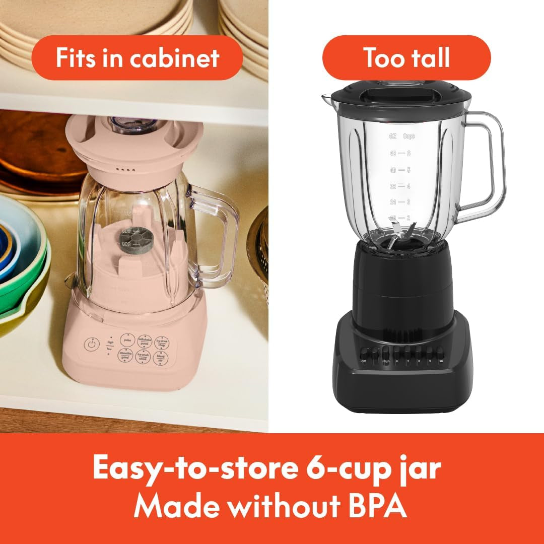 Bella 10 Speed Countertop Blender, Juicer & Smoothie Maker, Fits-Anywhere™ Kitchenware, Slim Flip & Store Design, Dishwasher Safe 48Oz Capacity Pitcher & Lid, Stainless Steel Blade, 450 Watt, Blossom