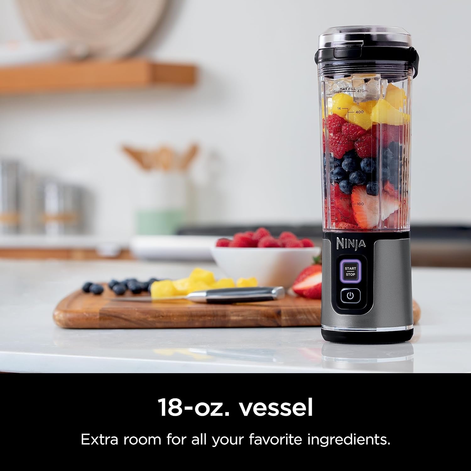 Ninja BC151BK Blast Portable Blender, Cordless, 18Oz. Vessel, Personal Blender-For Shakes & Smoothies, BPA Free, Leakproof-Lid & Sip Spout, USB-C Rechargeable, Dishwasher Safe Parts, Black