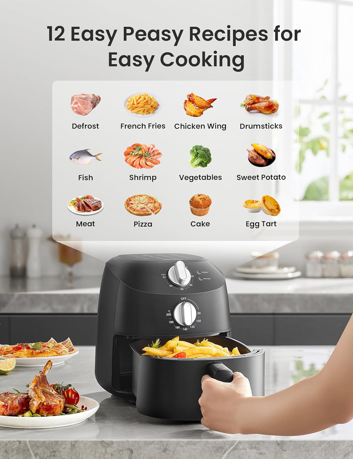 COMFEE' Compact 2.2 Quart Air Fryer with 12 Menu Options, Adjustable Timer & Temperature Control 180-400 Degrees F, Dishwasher-Safe Nonstick Fry Basket with Stainless Steel Finish