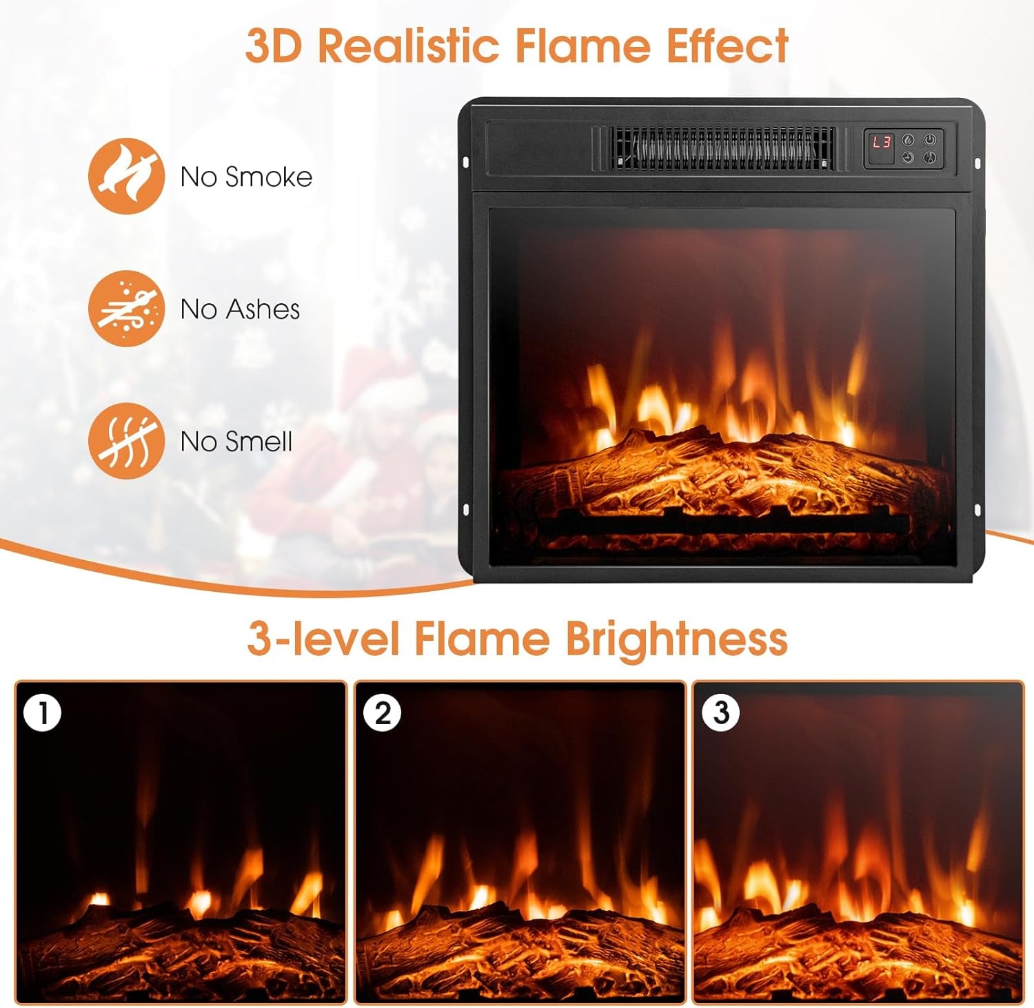 SIMOE Electric Fireplace with Mantel with Remote Control & Overheat Protection Brown