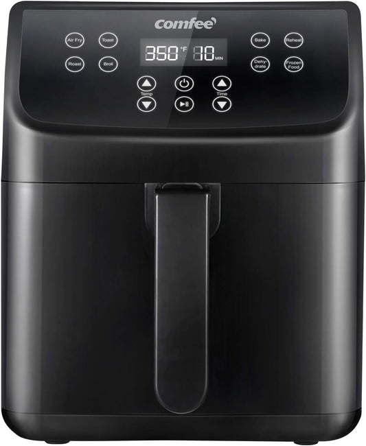 COMFEE' 5.8Qt Digital Air Fryer, Toaster Oven & Oilless Cooker, 1700W with 8 Preset Functions, LED Touchscreen, Shake Reminder, Non-Stick Detachable Basket, BPA & PFOA Free (110 Electronic Recipes)