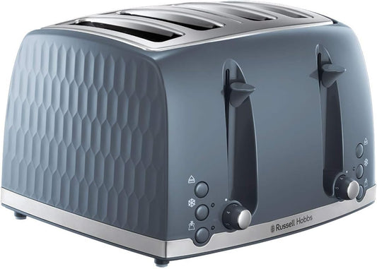 Honeycomb 4 Slice Toaster (Independent & Extra Wide Slots with High Lift, 6 Browning Levels, Frozen/Cancel/Reheat Function, Removable Crumb Tray, 1500W, Grey Textured High Gloss) 26073