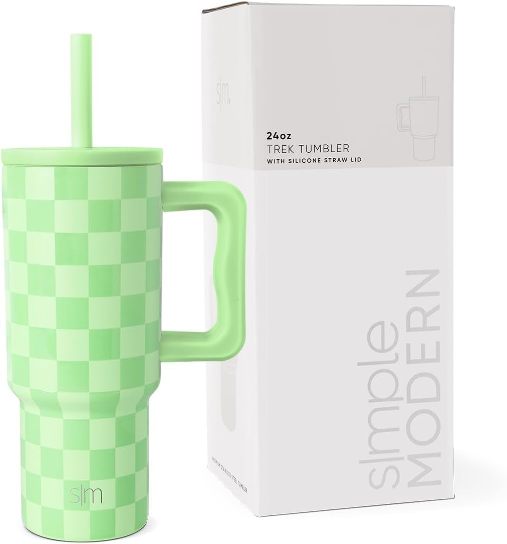 Simple Modern Kids 24 Oz Tumbler with Handle and Silicone Straw Lid | Spill Proof and Leak Resistant | Reusable Stainless Steel Bottle | Gift for Kids Boys Girls | Trek Collection | Lime Checkmate