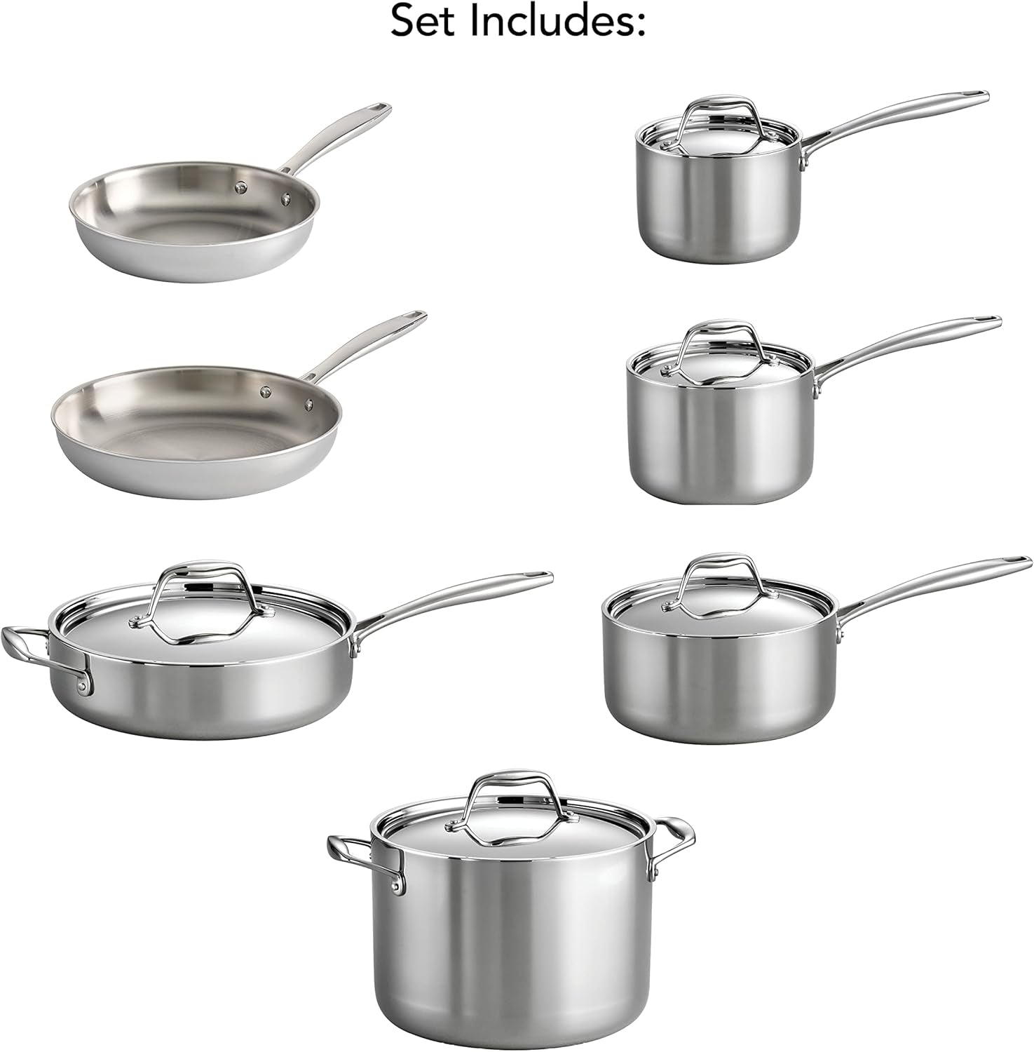 Tramontina Tri-Ply Clad Stainless Steel 12-Piece Cookware Set with Lids, Pots and Pans Kitchen Set, Induction-Ready, Dishwasher-Safe, Nsf-Certified, Made in Brazil