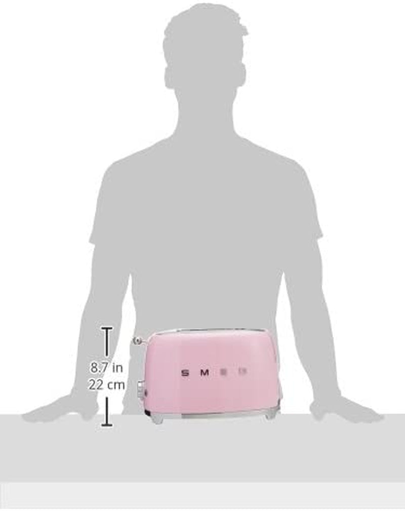 SMEG 2 Slice Toaster with 6 Presets and Defrost Function and Removable Crumb Tray TSF01PKMUS, Pink