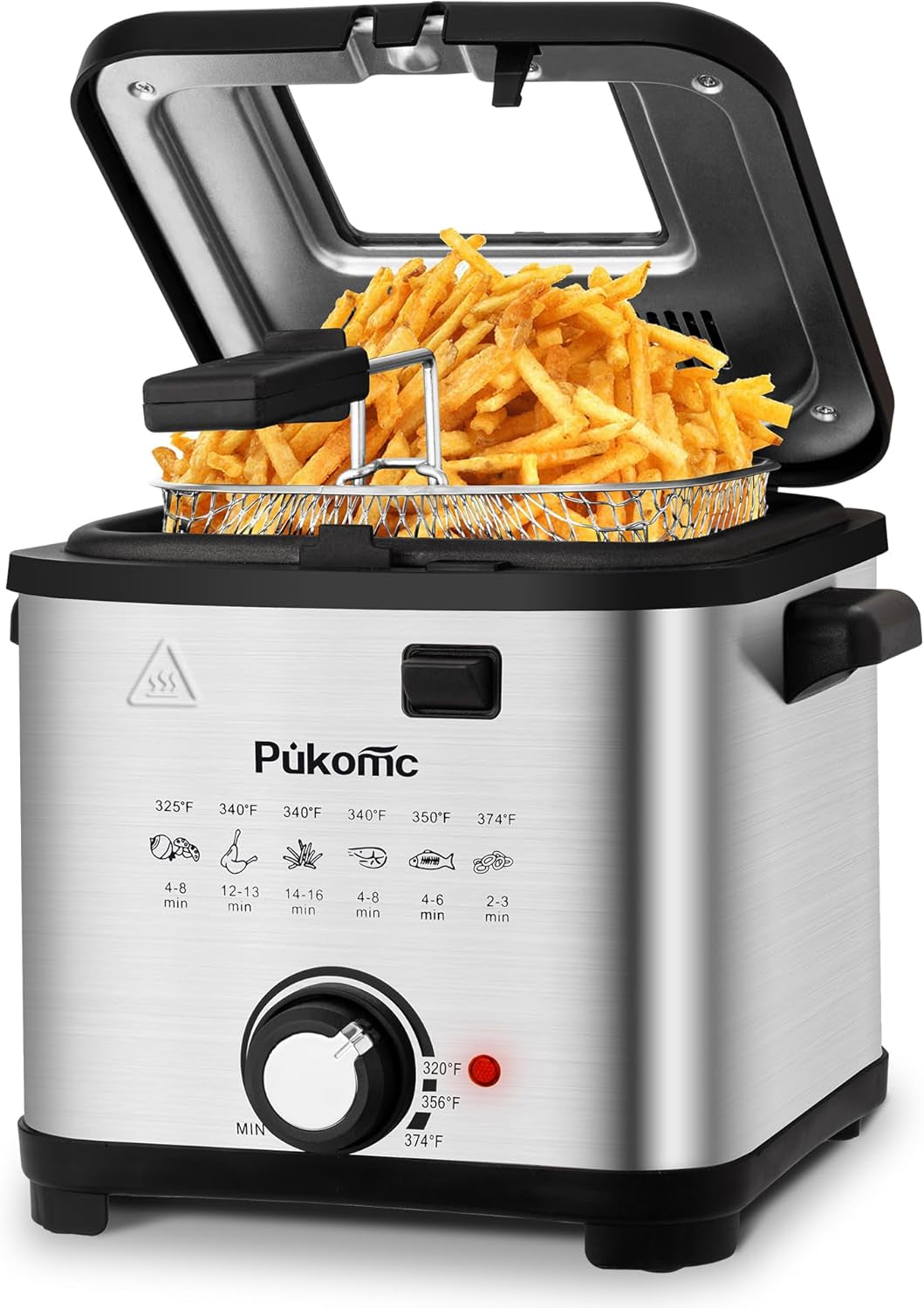 PUKOMC Electric Deep Fryer, 1.5 Liters/1.6 Qt. Oil Capacity, Small Deep Fryer with Basket for Home Use, Cool Touch Sides Easy to Clean, Nonstick Basket